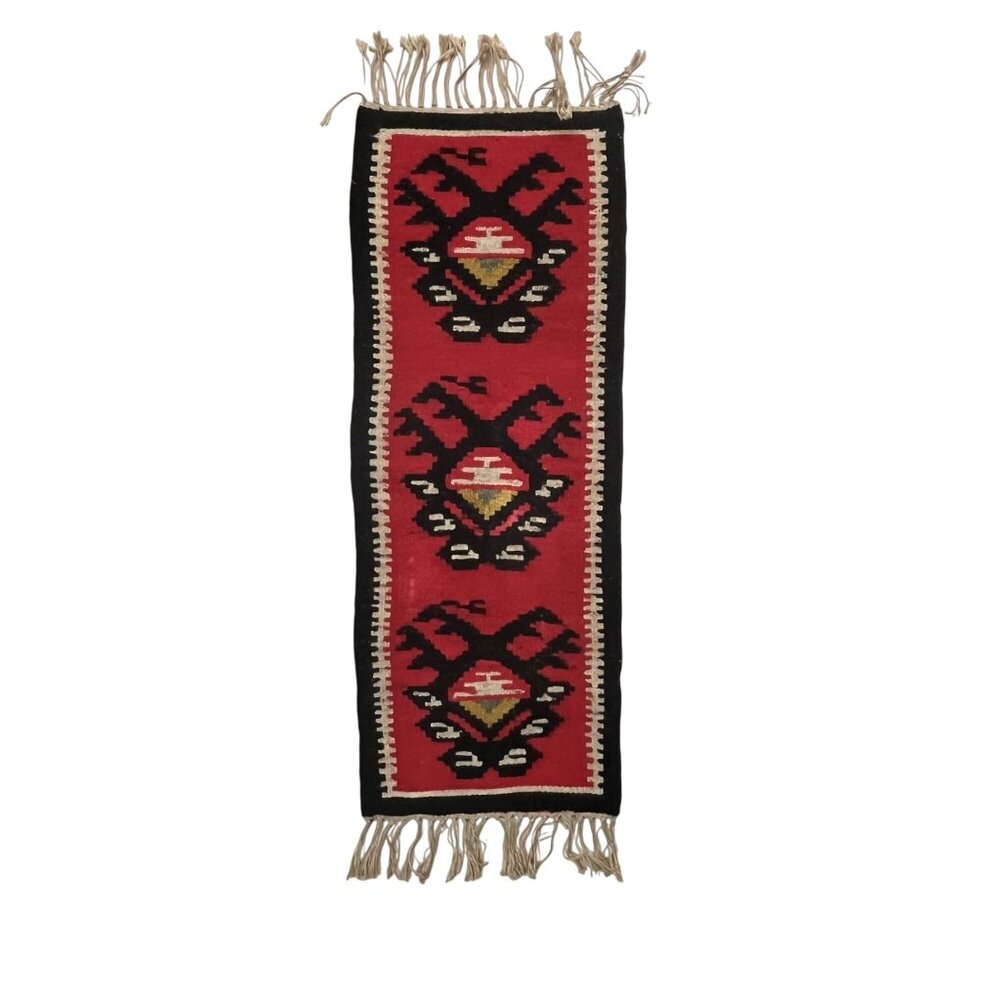 Vtg Handwoven Mexican Native Wool Wall Hanging Table Runner Geometric Patterns‎